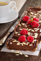 Vegan chocolate tart with almonds