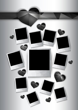 Vector photo frames with black hearts