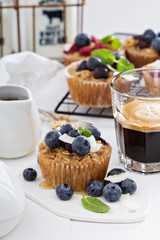 Oat muffin with coffee for breakfast