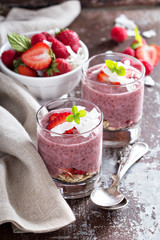 Strawberry chia pudding in glasses
