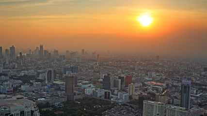 aerial view of Bangkok cityscape at sunset