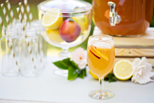 Peach lemonade on the drink station