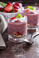 Strawberry chia pudding in glasses