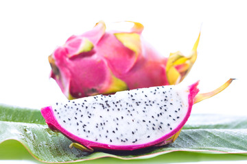 Dragon fruit on banana leaf