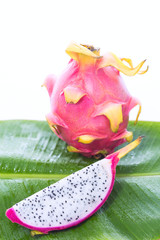 Dragon fruit on banana leaf