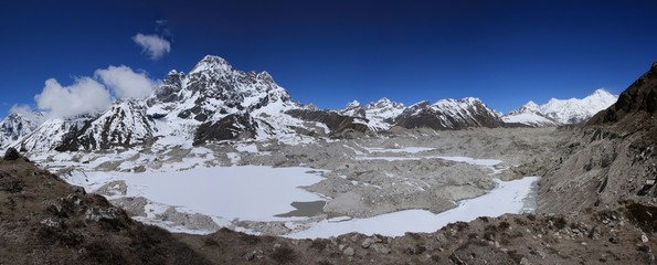 View of Ngozumba Glacier, Gokyo Ri and Cho Oyu