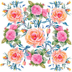 Fototapeta premium Seamless patterns with Beautiful flowers, watercolor illustration