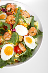Salatteller mit Scampi, Ei, Tomate, 