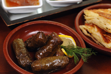 Wrap stuffed with olive oil Ottoman, Turkish and Greek cuisine, the most beautiful appetizer