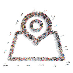 people in the shape of a map pointer.