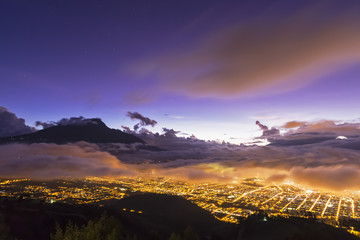 South America, Ecuador, Imbabura Province, Ibarra, Imbabura Volcano, Blue hour and fog
