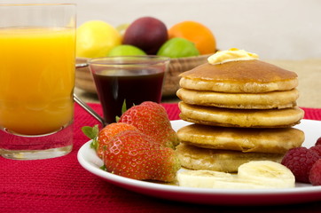 Pancakes, Maple Syrup and Fruit Breakfast