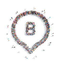 people in the shape of a map pointer.