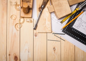 Carpentry, Home Improvement, Blueprint. - obrazy, fototapety, plakaty