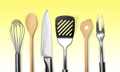 Kitchen Utensil, Wire Whisk, Spatula.