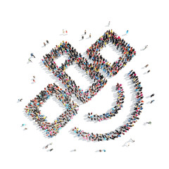 people in the shape of a space satellite.