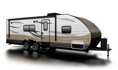 Travel Trailer RV on white, extremely high resolution and detailed, with custom graphics.