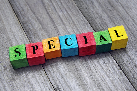word special on colorful wooden cubes
