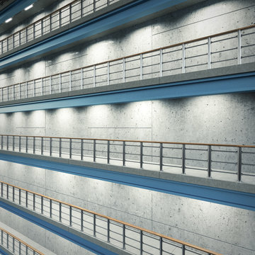 Lighted Floors Of An Industrial Hall, D Rendering