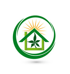 House store leaf cannabis plant logo