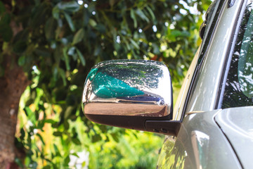 Wing mirror on a silver car