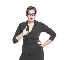 Strict teacher woman threatens by finger isolated