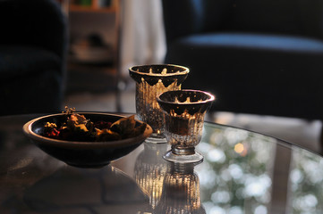 Pair of glass on transparent table