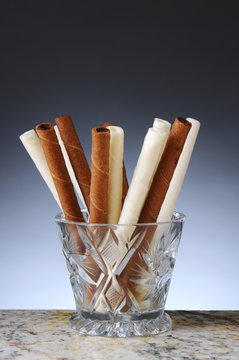 Glass Of Wafer Stick Cookies