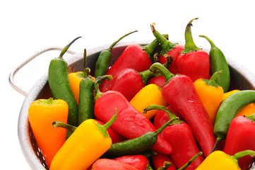 Assorted peppers in colander