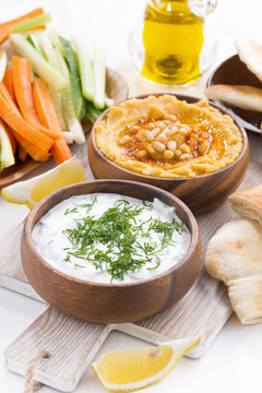 traditional Arabic sauce - hummus and yogurt with herbs