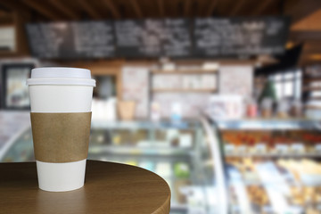 Take-out coffee in thermo cup in coffee shop