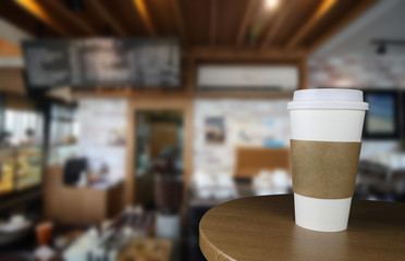 Take-out coffee in thermo cup in coffee shop