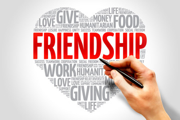 Friendship word cloud, heart concept