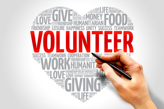 Volunteer word cloud, heart concept