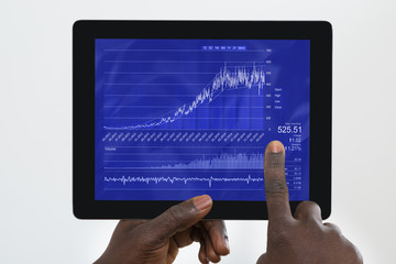 Person Analyzing Graph On Digital Tablet