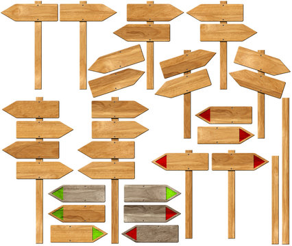 Set of Directional Wooden Signs with Pole