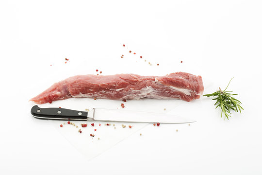 Schweinelende, Gew&uuml;rze, Messer