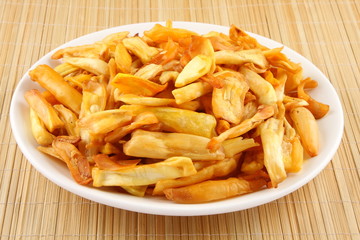 Jack fruit chips fried in coconut oil.