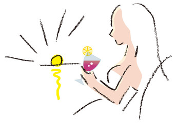 海　夕焼け　女性