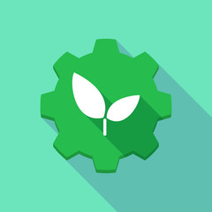 Long shadow gear icon with a  plant