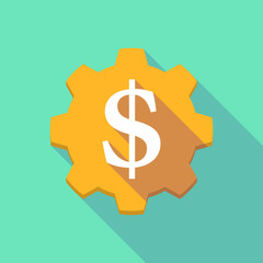 Long shadow gear icon with a  dollar sign