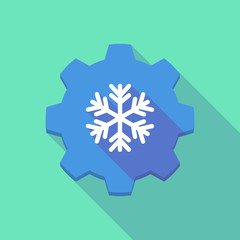 Long shadow gear icon with a  snow flake