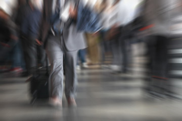 Blurred people on subway platform at hofbahnhof germany