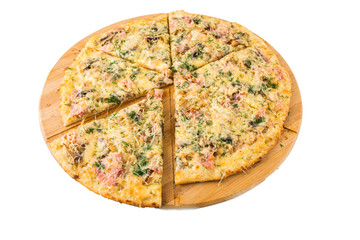 Tasty pizza on a wooden board
