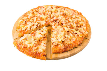 Tasty pizza on a wooden board
