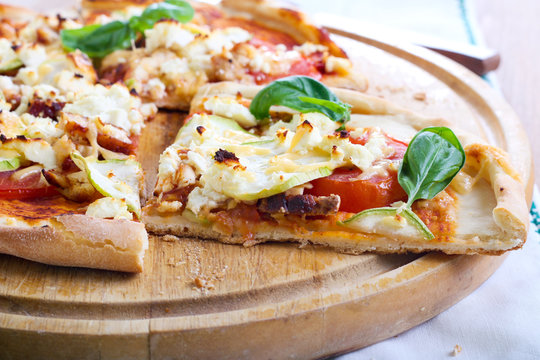 Courgette, Chicken And Feta Pizza