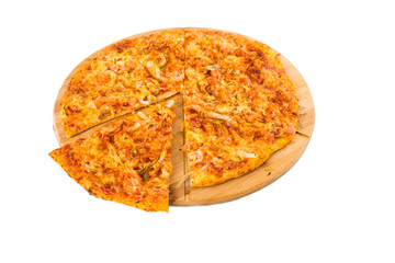 Tasty pizza on a wooden board
