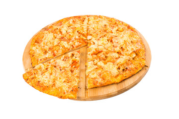 Tasty pizza on a wooden board
