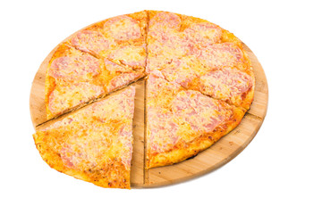 Tasty pizza on a wooden board
