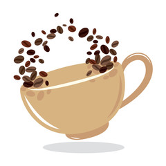 Coffee beans and cup